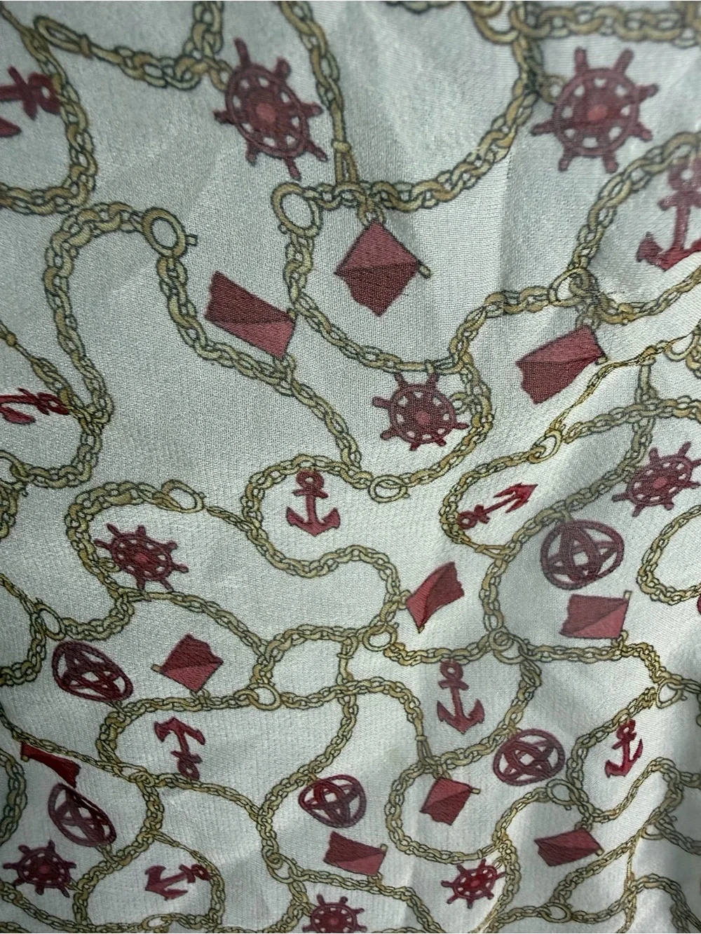 Jones New York Cream and Gray Patterned Silk Scarf